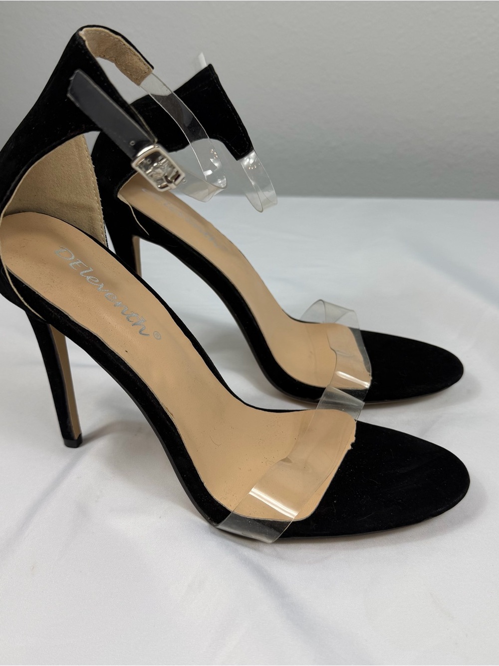 DEleventh Black Clear PVC Strap Stiletto Heels Ankle Strap EU 41